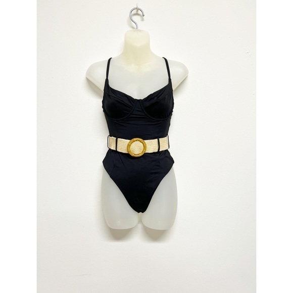 Who Wore What Onia Womens Danielle Raffia Belted One Piece Swimsuit Sz M - Picture 3 of 12